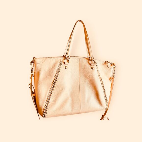 Coach Peach Purse With Gold Chain Accents 15.5” x 11” x 4” - Picture 1 of 8